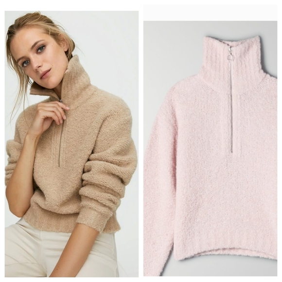 WILFRED Gwyneth Sweater Alpaca Wool 1/4 Zip Light Pink ARITZIA Small - Picture 1 of 14
